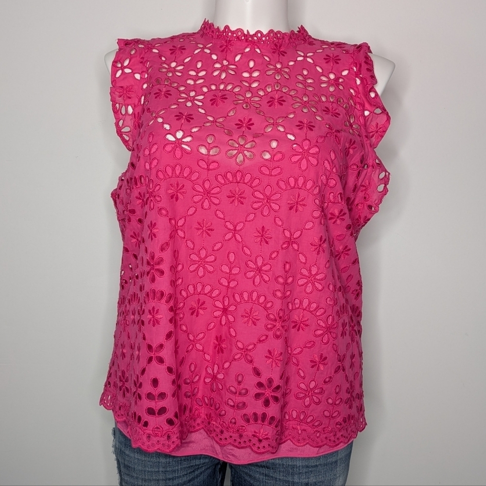 NWT J Crew Pink Eyelet Lace Sleeveless Tank Top Blouse XXL